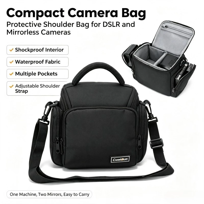 Compact Waterproof Camera Shoulder Bag, Thick Padded Camera Crossbody Case for Mirrorless DSLR Camera Lens Accessories