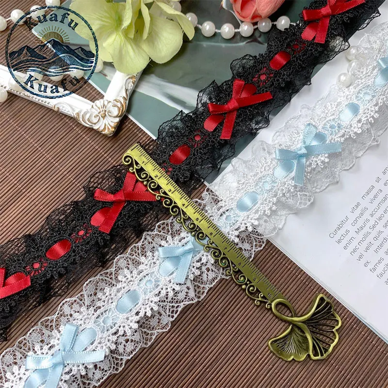 1Yard Lolita Lace Trim Ribbons Bow Pleated Lace Fabric Edge Ruffle Ribbon For DIY Crafts Sewing Dress Clothing Accessories