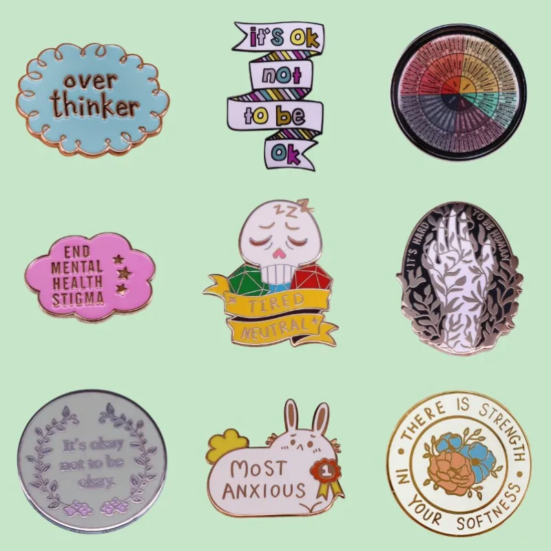 Superior Quality Overthinking It Is Ok Not To Be Ok Enamel Pins Mental Health Awareness Suicide Prevention Depression Brooches