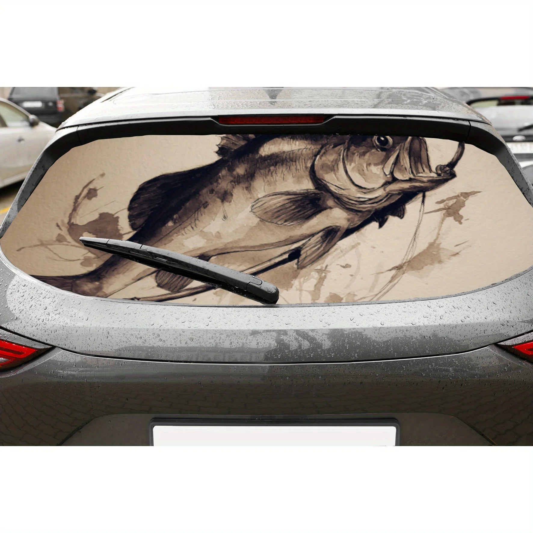 

Художественные традиционные культурные чернила - стиль рыбы, наклейки на заднее лобовое стекло автомобиля, перфорированная перспектива окна грузовика, заднее окно v