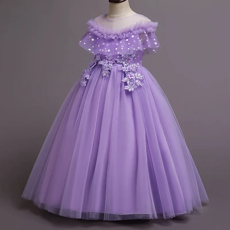 Vestido de princesa largo para niños, vestido de pasarela a la moda, gasa esponjosa pequeña, flor para niños, boda, Piano para niñas, nuevo