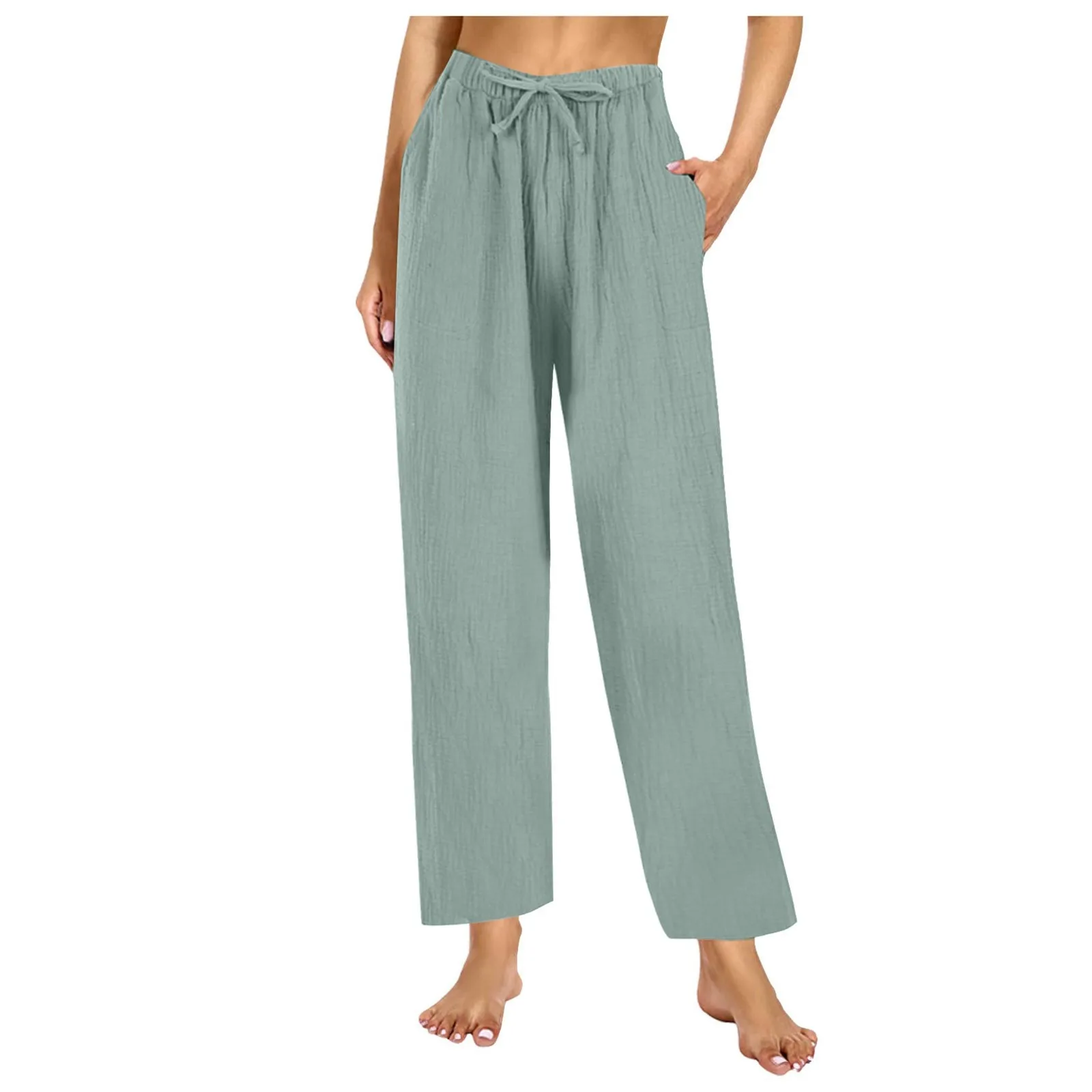 2024 Solid Color can be Worn Outside Beach Pants Home Cotton Pajama Pants