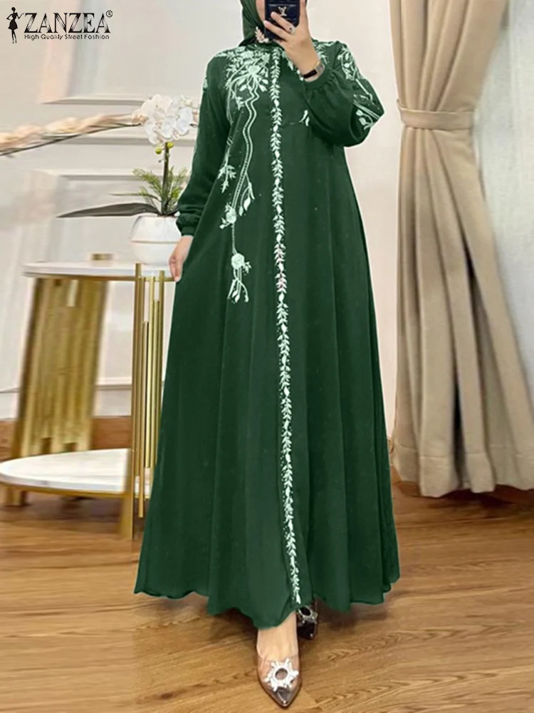 2024 ZANZEA Women Autumn Maxi Dress Muslim Abaya Robe Femme Stylish Long Sleeve Printed Sundress Bohemian Floral Vestidos Kaftan