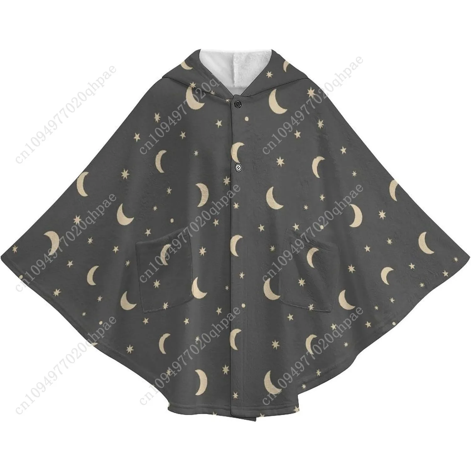 سترة بطانية مريحة من الفلانيل، سترة بقلنسوة كبيرة الحجم من Moon Stars Night Sky مع جيوب للأطفال والمراهقين