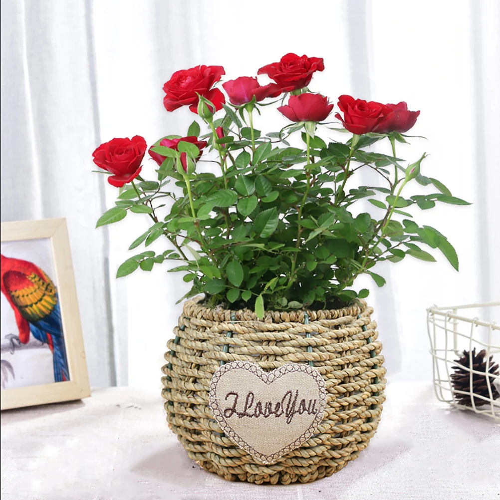 

1pc Woven Seagrass Flower Basket Handmade Desktop Plant Pot For Home Decor Coffee Shop Hotel Ornament Storage Container