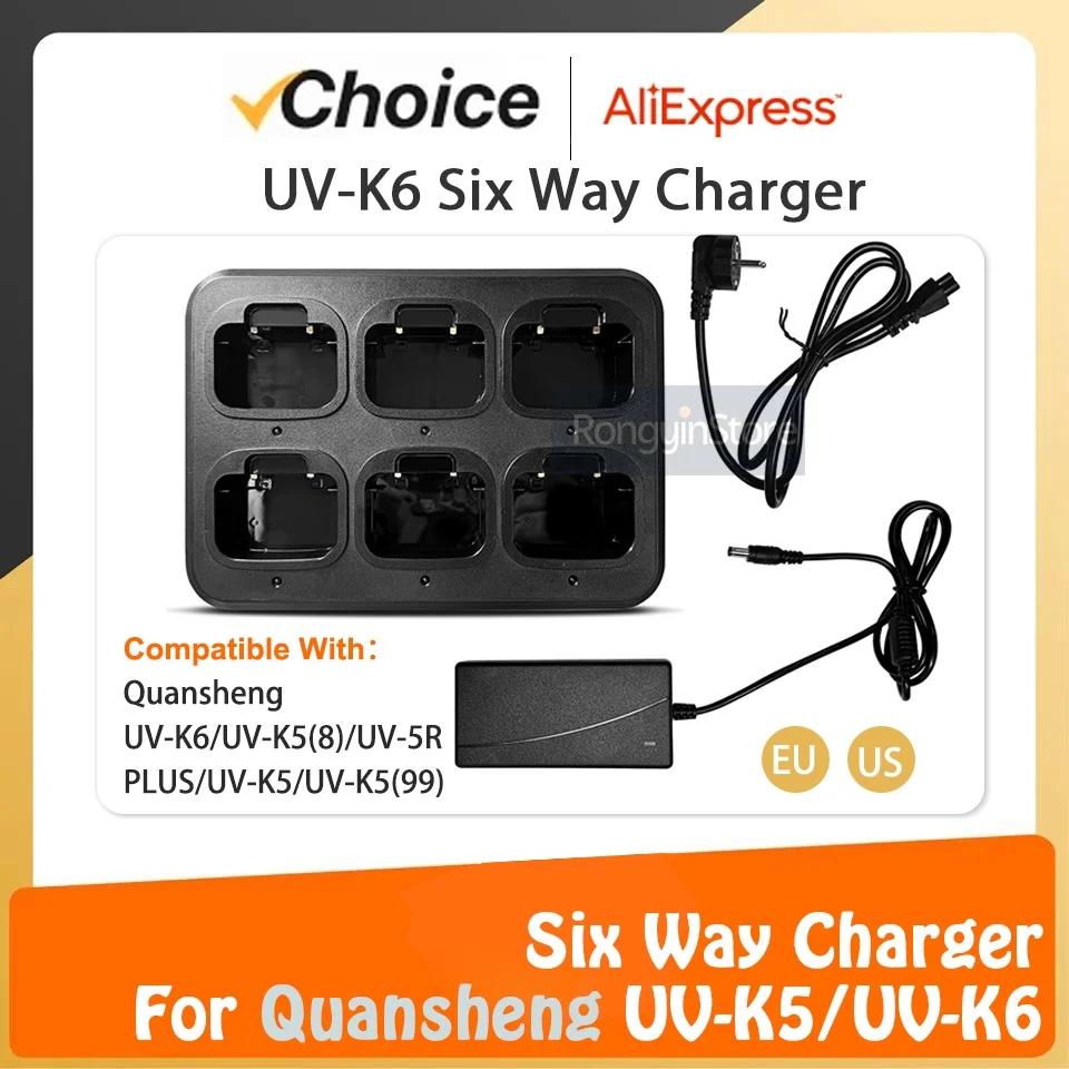 

QUANSHENG UV-K6 Charger Multifunctional 6-Way Rapid Charger Six-Slot Adapter For UV-K58 UV-K5 UV-5R Plus 2 Way Radio Accessories
