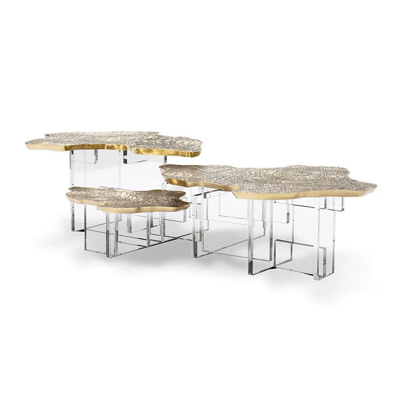 

Light luxury irregular combination tea table acrylic modern simple living room creative high-end sense etched coffee table