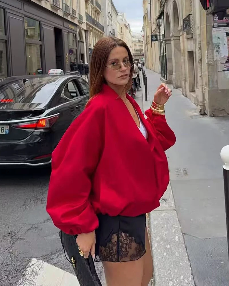 Women's Jacket 2026 New Fashion Red Pilot Jacket for Women Autumn Ladies Outerwear Casaul Chic Coat Loose Women Jacket