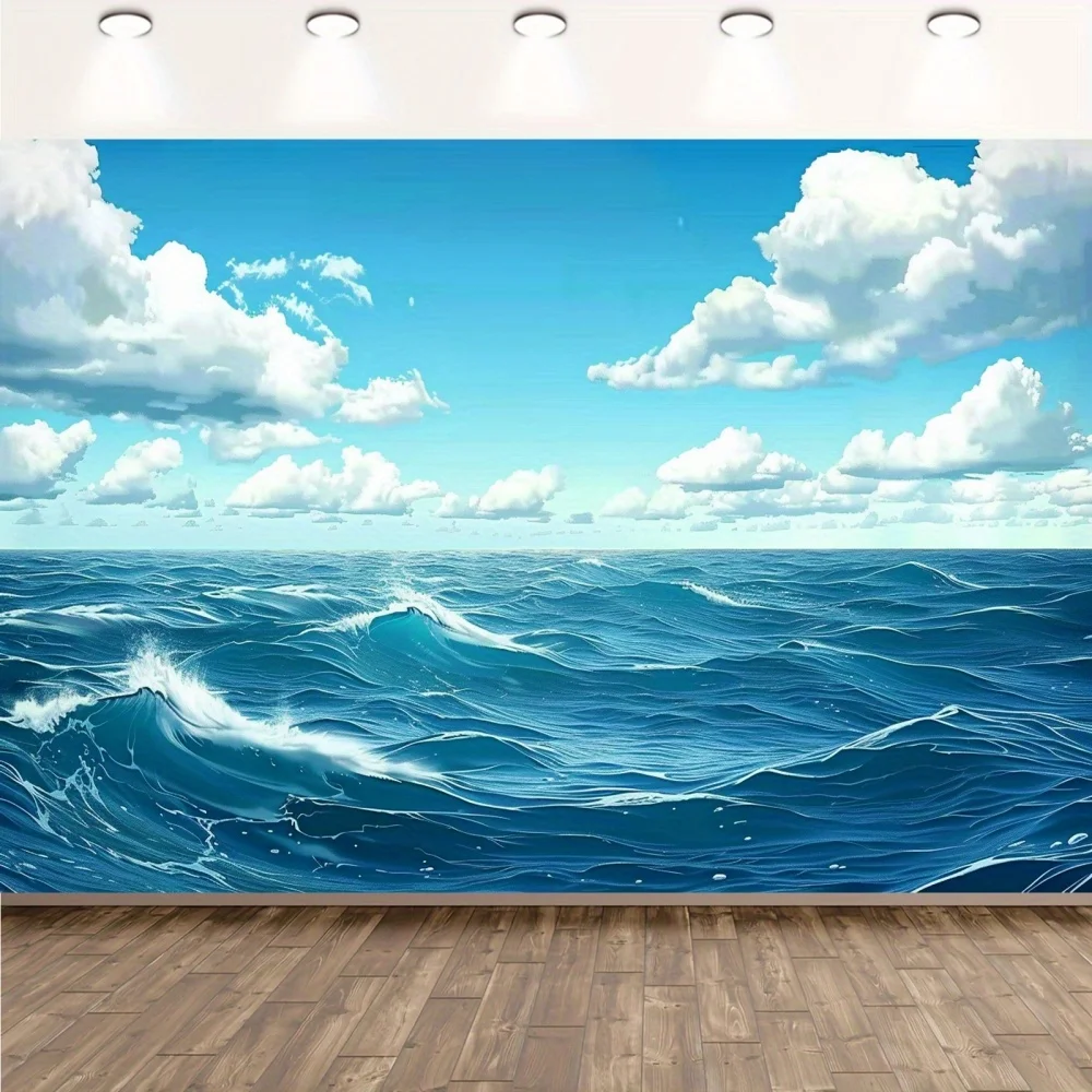 Large Ocean Seascape Tapestry Wall Hanging Blue Sky Coastal Wave Print Decor Polyester Fabric Nautical Room Art Home Decoration