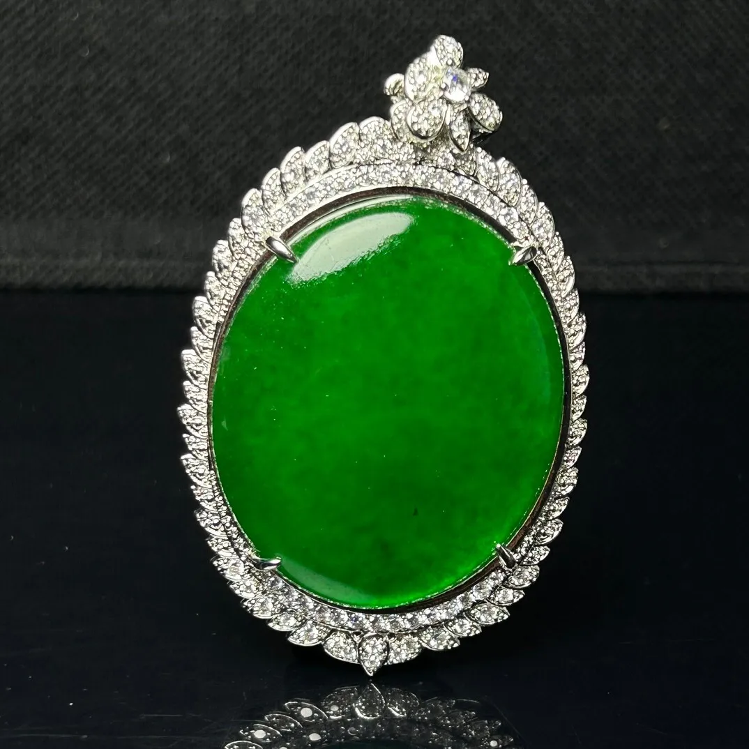 Certified Natural high Ice Green Jade Jadeite Inlay egg face Pendant&Necklaces