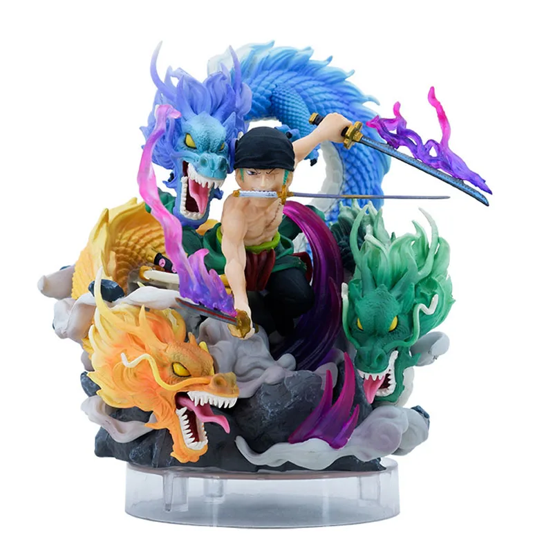 

18CM Anime ONE PIECE Figure Roronoa Zoro GK Three Swords Tornado Statue Model PVC Q Version Boxed Children's Gift Decoration