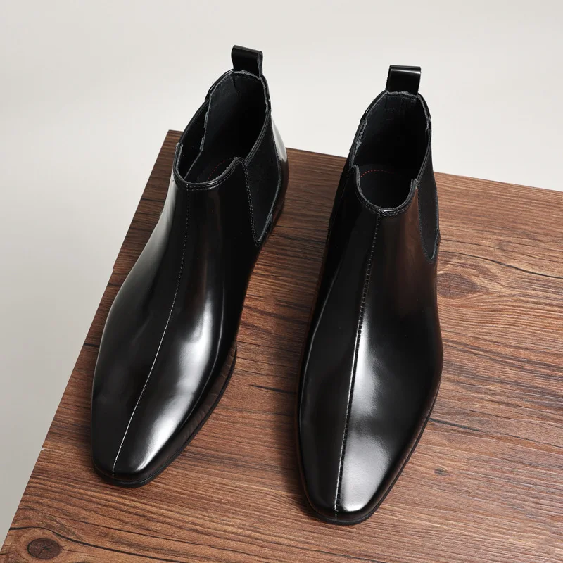 2024 جديد النمط البريطاني ساحة تو عالية أعلى لامعة الرجال الأحذية الأعمال أحذية من الجلد عارضة