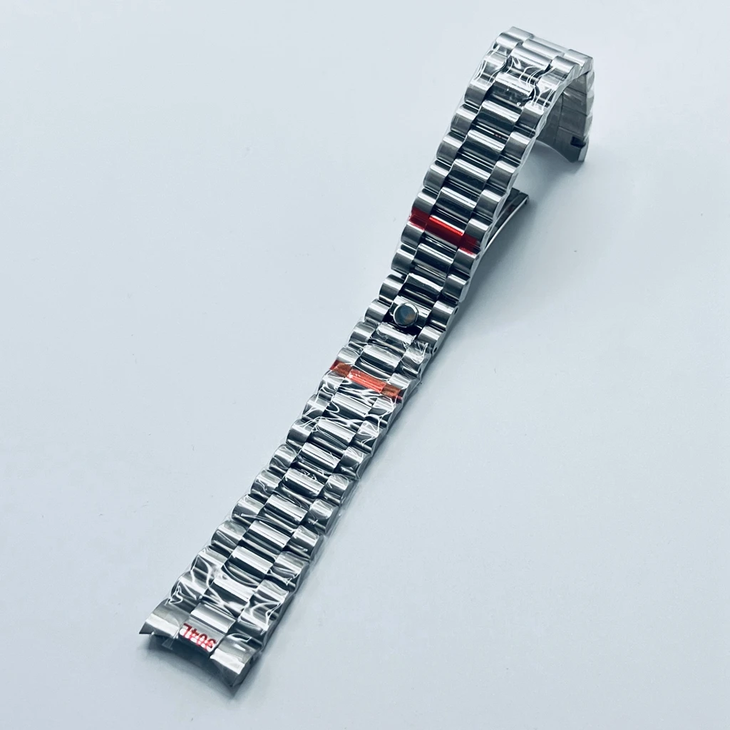 20mm Width 904L Solid Stainless Steel Watch Band Curved End Screw Links Deployment Clasp Wrist Bracelet President Strap