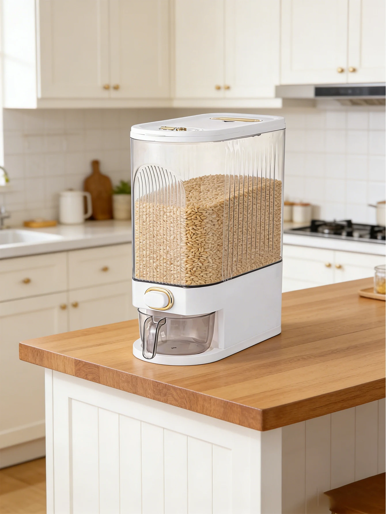 

1PCS-See-Through Clear Rice Dispenser, Large Capacity Airtight Grain Storage Container with Transparent Body to Monitor Rice Levels & Reduce Waste