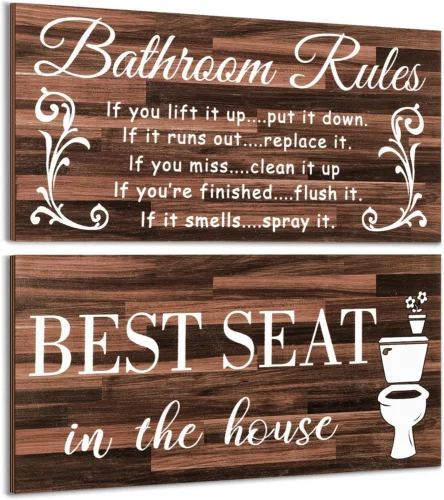 2 Pieces Funny Bathroom Wall Decor Sign Farmhouse Bathroom Rule Wall Art Toilet sign