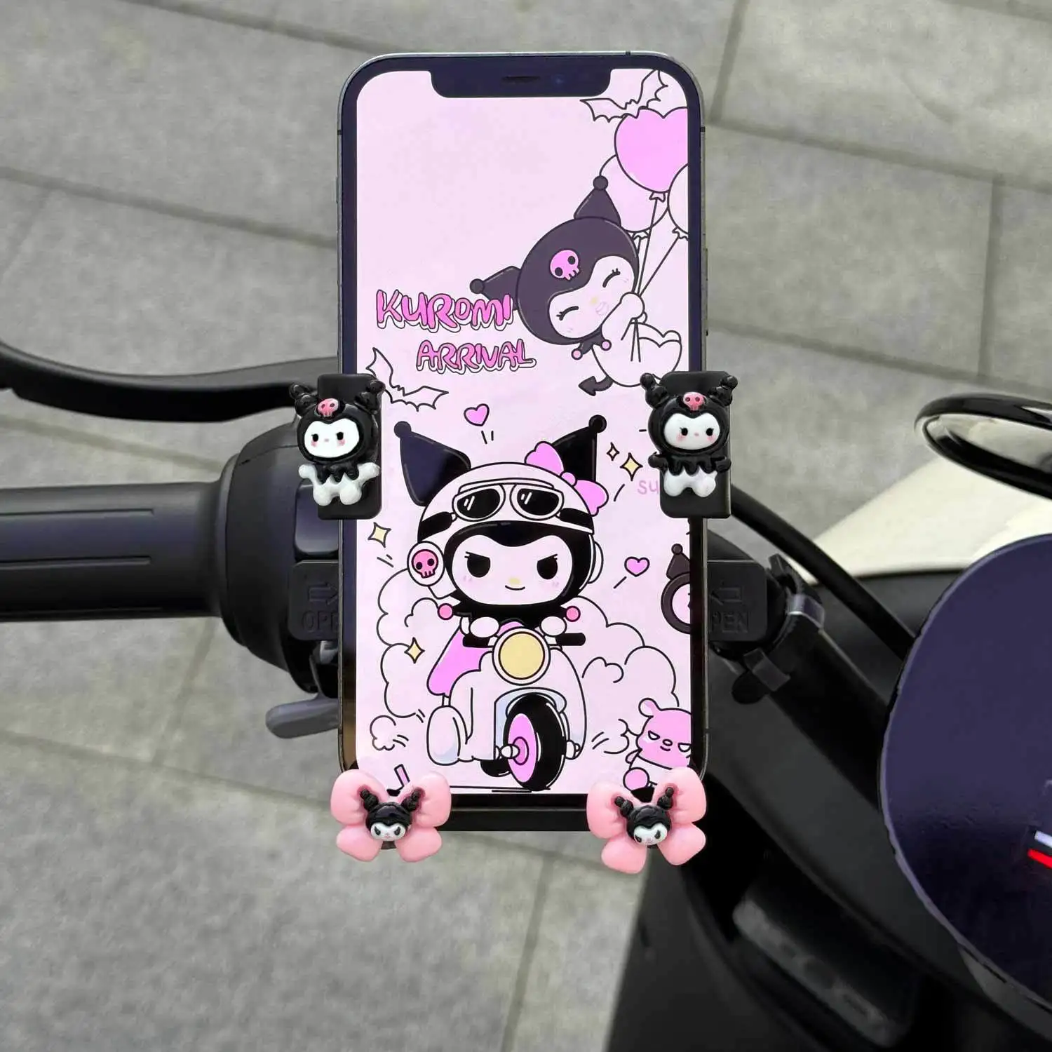 Kuromi Electric Bike Phone Navigation Bracket Sanrio Electric Bike Anti Shake Riding Phone Bracket Takeaway Rider Motorcycle