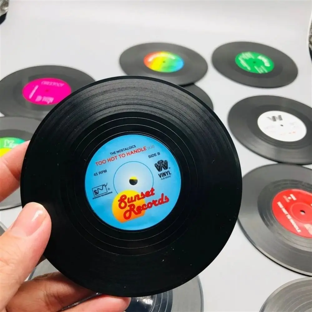 2/4/6PCS Retro Vinyl Record Cup Coaster Anti-slip Coffee Coasters Heat Resistant Music Drink Mug Mat Table Placemat Decor