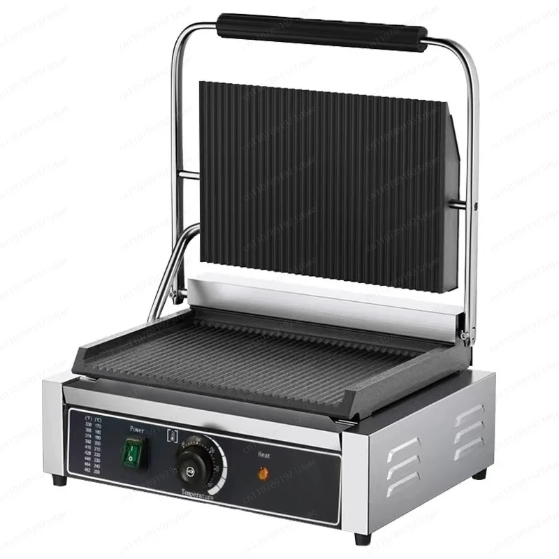 Electric Stainless Steel Steak Grill Machine Single/Dual Head with Ribbed Plates for Restaurant Use