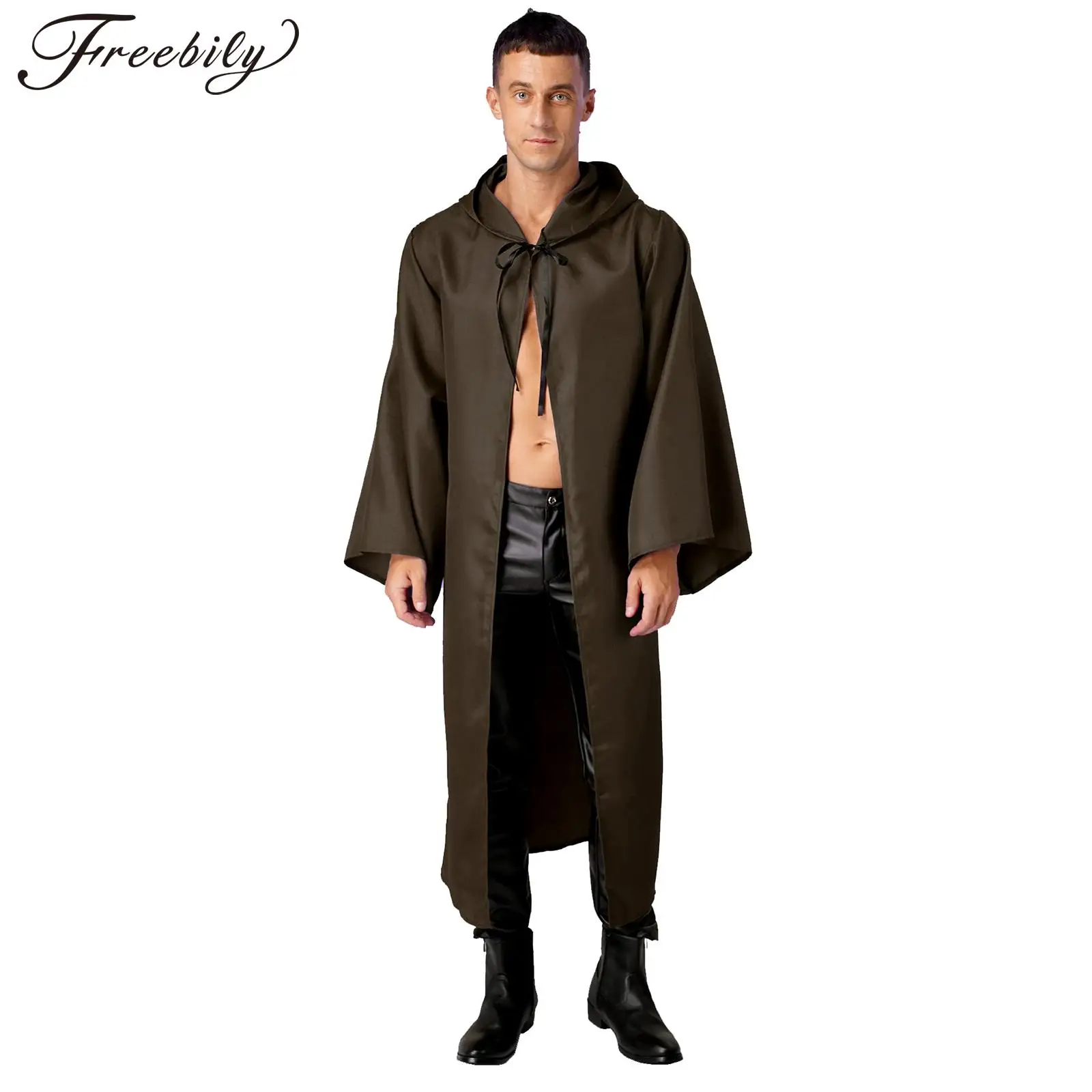 Mens The Star Wars Warrior Cosplay Costume Solid Color Tunic Hooded Robe Cloak Tie Cape for Halloween Theme Party Christmas