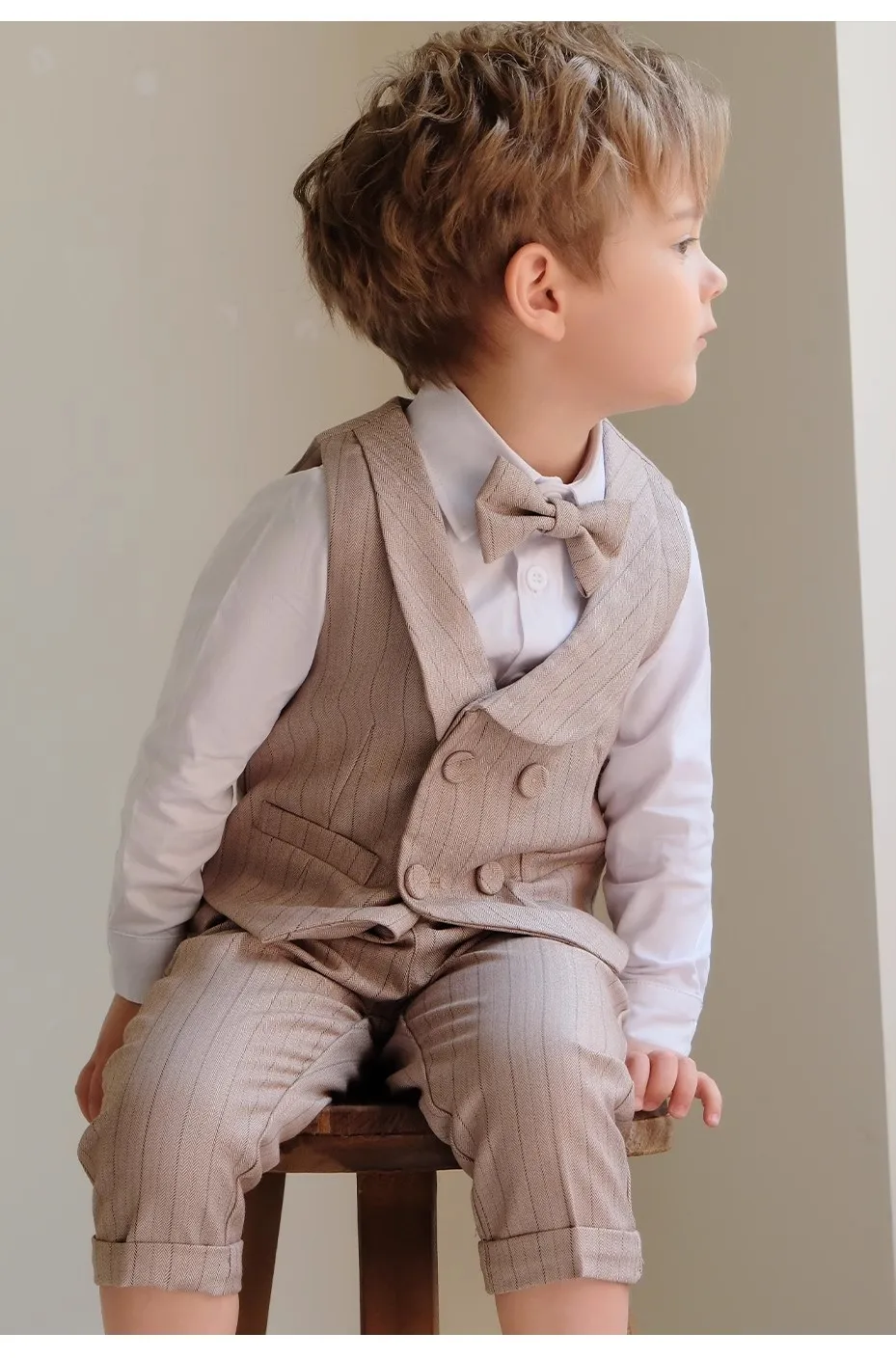 Boys Formal Khaki Tuxedo Dress School Performance Clothing Set Kids Wedding Photography Suit Children Birthday Gift Set Costume