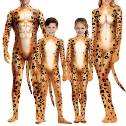 Cosplay Animal Leopard 3D Print Bodysuit Pet Suit Jumpsuit with Tail Erformances for Parent Child Costume Party Performance Sets