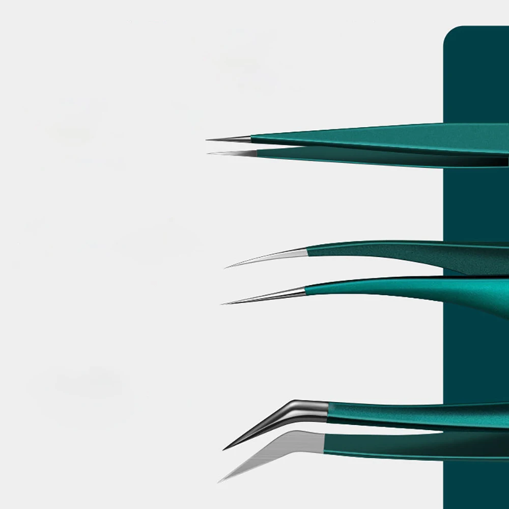 Eyelash Extension Tweezer Lash Eyelash Pointed Volume Pick Up Tweezers Straight and Curved Eyelash Tweezers with Box