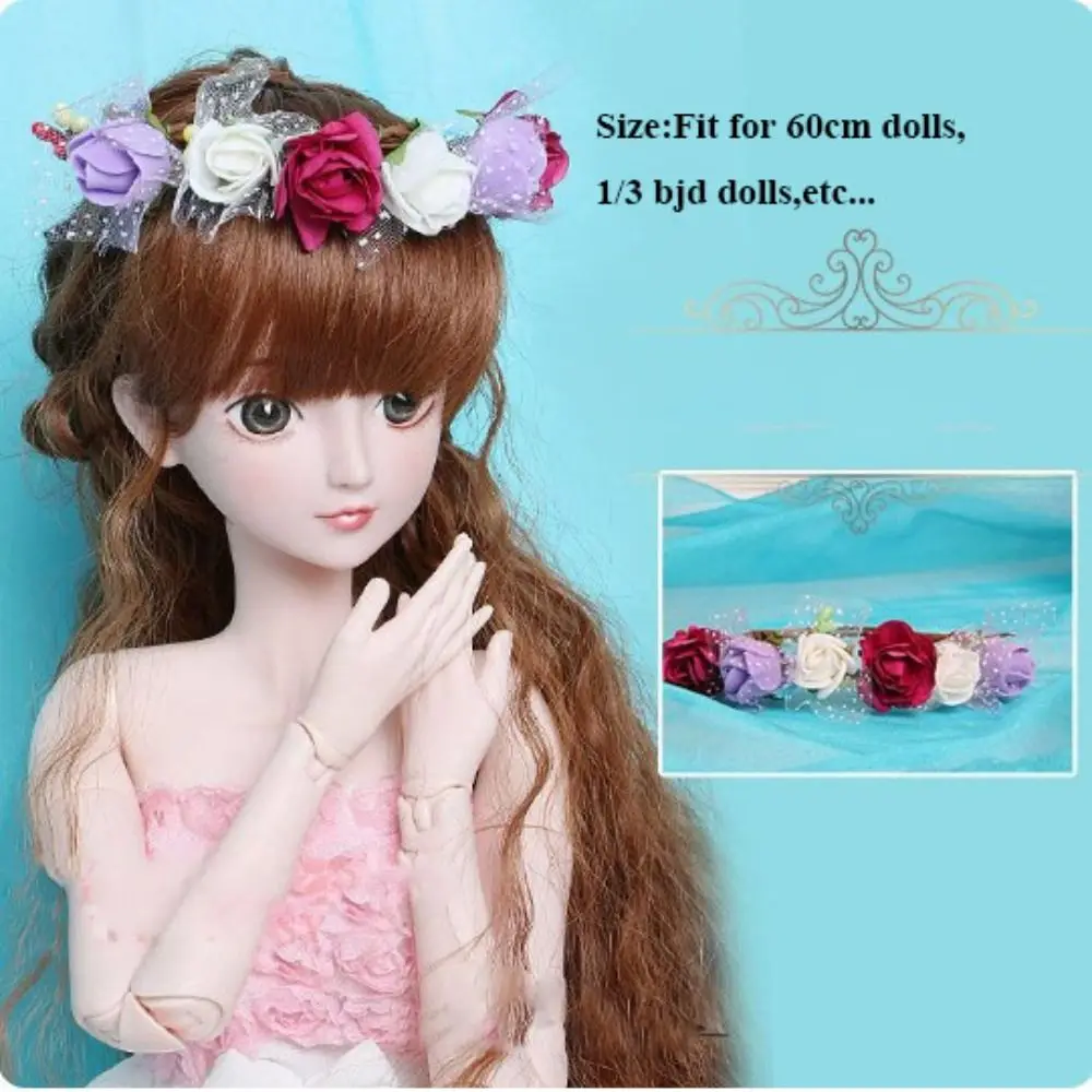 New Fashion Doll Flowers Hair Headdress DIY Multi-colors Rose Wreath Doll Hair Accessories Doll Headband for 1/3 BJD 60cm Doll