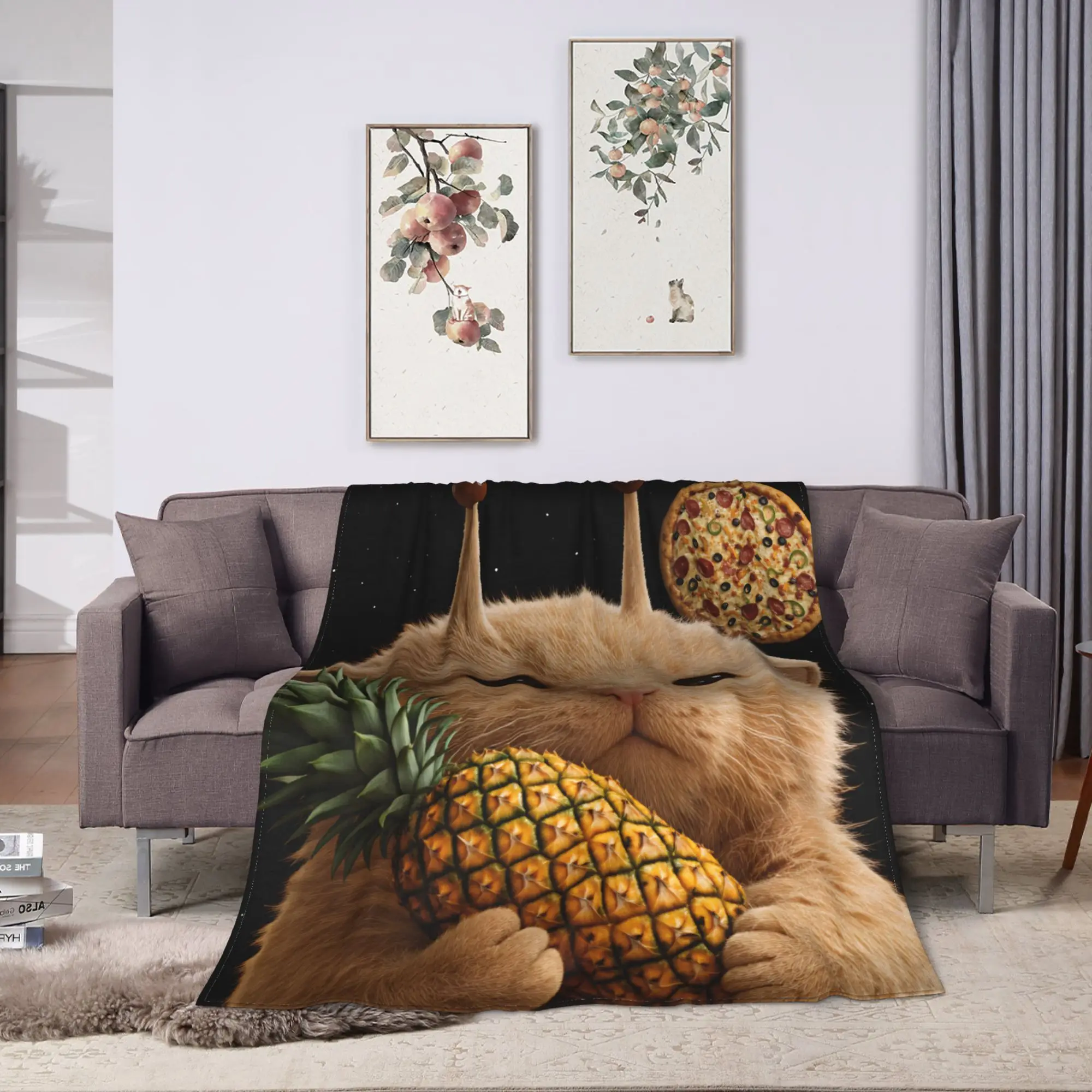 Pineapple Pizza Aliens Cat Soft Blanket For Chair Sofa Bed  Funny Throw Blanket Winter Camping Flannel Bedspread