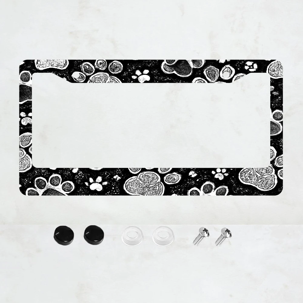 

1PC 2-Hole License Plate Frame with Paw Print Design, Aluminum, 6x12 Inches, Includes Screws, USA Canada Mexico Standard Size