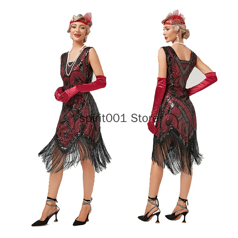 

1920s Flapper Fringe Sequin Dress Retro Great Gatsby Charleston Prom Dress Party Dance Dress Beaded Toast Dress