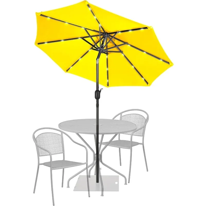 

7 ft Solar Powered 24 LED Lighted Patio Umbrella Table Market Umbrella with Crank & Push Button Tilt for Garden, Backyard, Pool