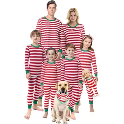 Christmas Family Matching Pajamas Set Striped Print Mom Dad Kids Home Clothes Warm Soft Sleepwear Baby&Dog Romper Pjs Xmas Look