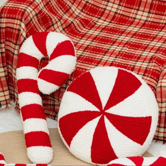 

Christmas Cane Shaped Candy Pillow, Creative Holiday Plush Cushion Doll, Red and White Cane Sofa Backrest Atmosphere Decoration