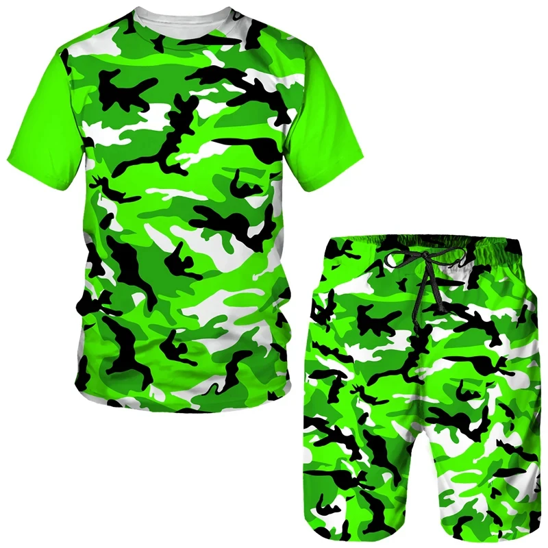 Summer Men\'s Sets Shorts Outfits Male Clothing Street T Shirt Two Piece 3D Camouflage Print Casual Sports Suits O-Neck Tracksuit