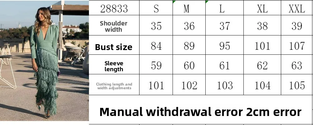 New 2026 French Elegant Deep V Neck Prom Dresses for Women Spring Fashion Spliced Tassel Dress Woman Long Sleeve Slim Maxi Dress