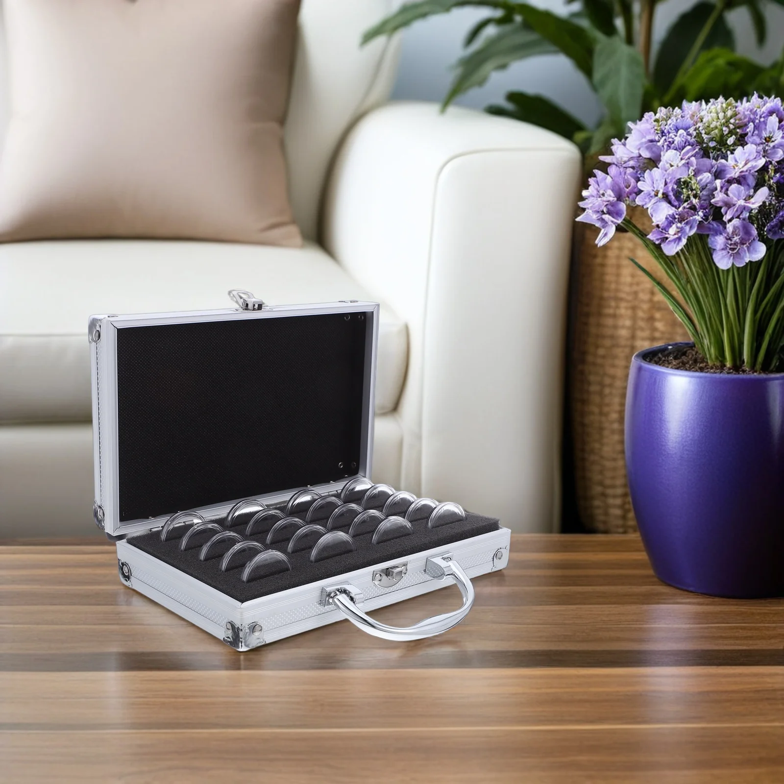 Portable Coin Organizer Collecting Case Transparent Box Metal Lid Secure Storage for Collectors Coin Box Currency Display Holder