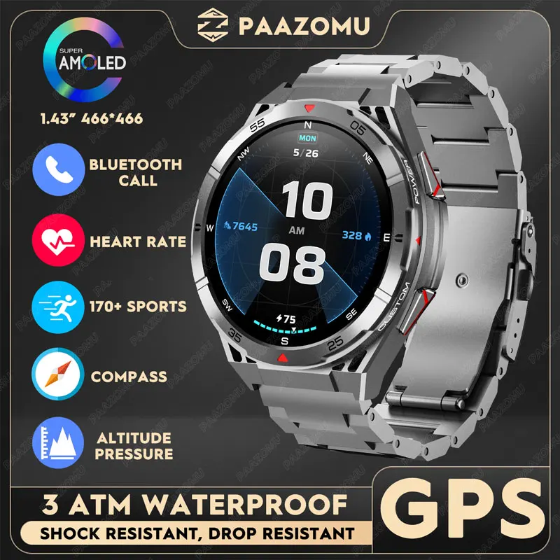 

2025 New GPS Sports Smart Watch 1.43" AMOLED Display Health Monitor 480mAh Battery Life 3ATM Waterproof Triathlon Smartwatches