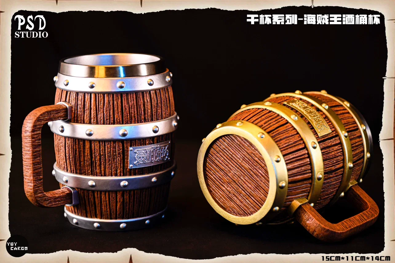 Psd Studio One Piece Barrel Beer Mug 304 Stainless Steel Handmade Anime For Home Bar Drinking Luffy Ace Sabo Wine Cheers Model