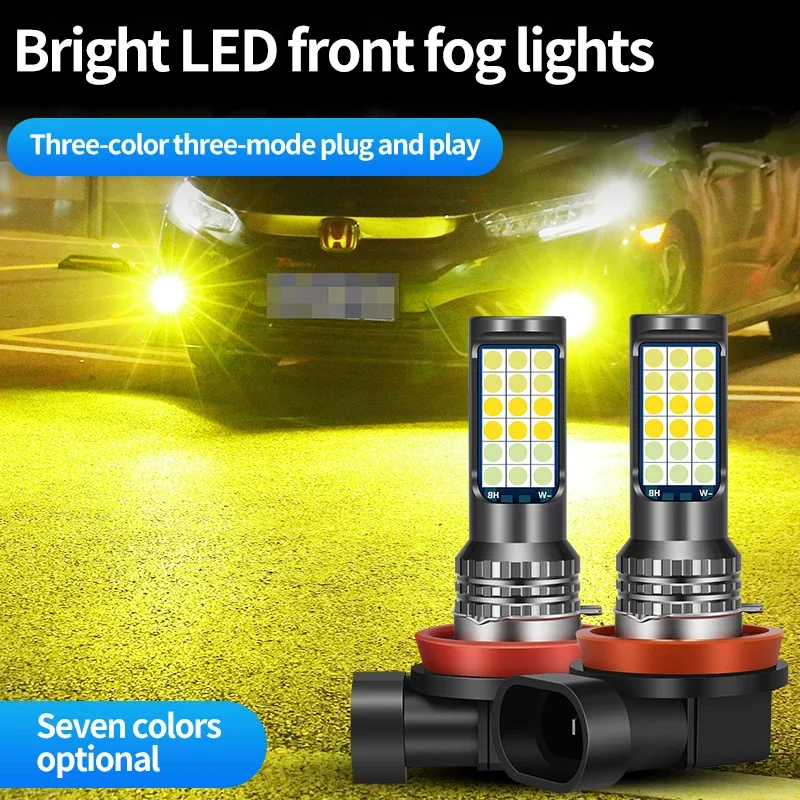H4 H7 H11 LED Fog Light Tricolor Bulbs H1 H3 9005 HB3 9006 HB4 880 H27 H8 H9 35W Car Lamp White Ice Blue Red Yellow Pink