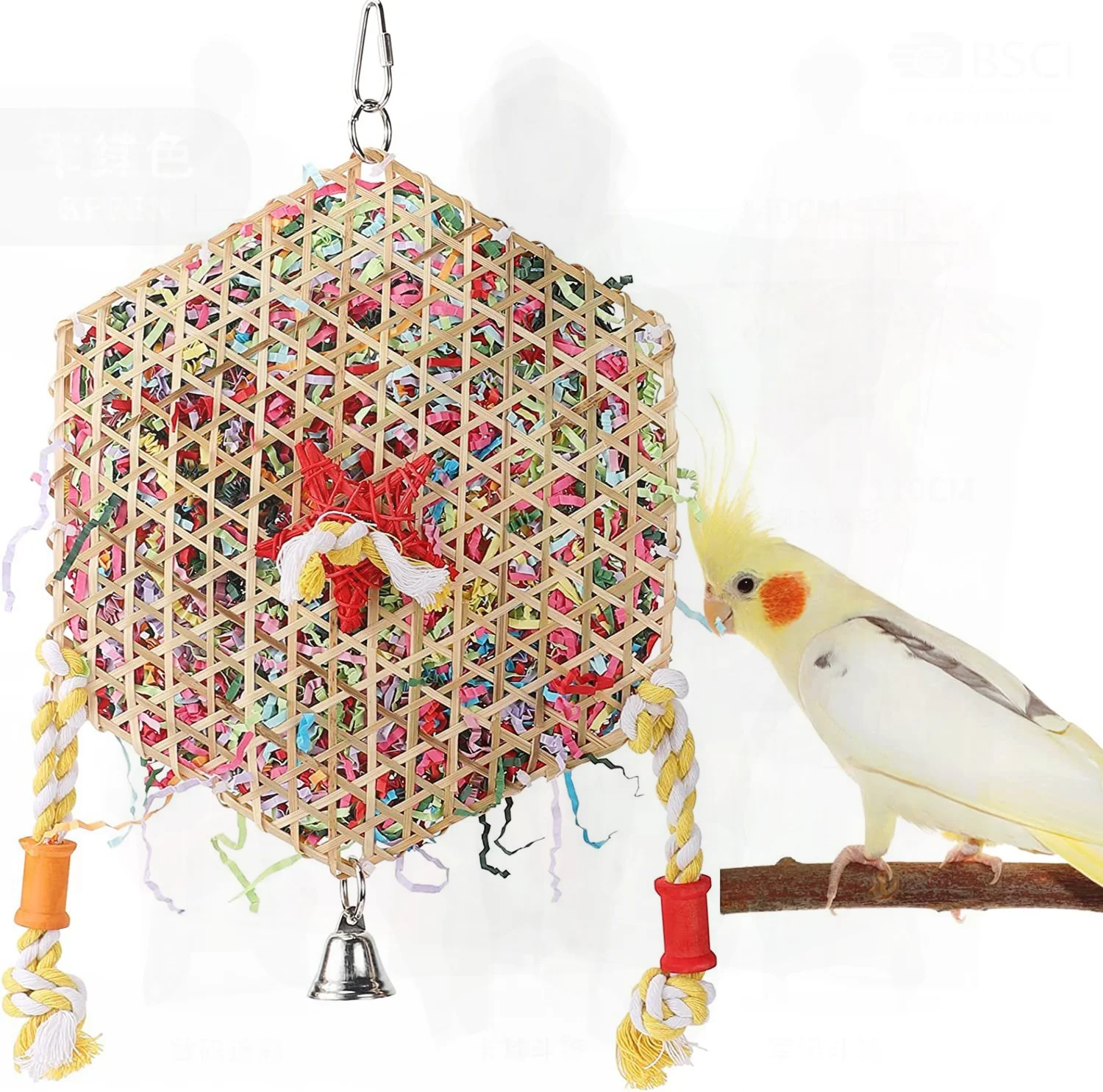 

Parrot Toy Bird Toy Silk Bamboo Woven Drawing Paper Nibbling Pulling Cage Relief Stuffy Pendant Wooden Material