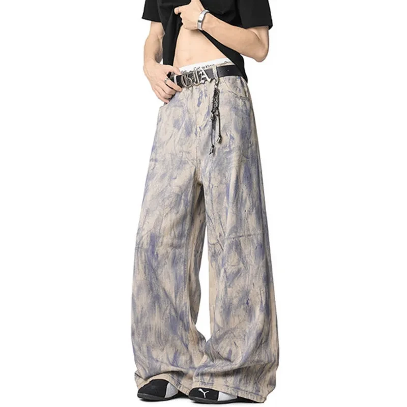 กางเกงยีนส์ผู้ชายดีไซน์เฉพาะตัว ลายกราฟฟิตี้สีสันสดใส สไตล์ลำลอง ทรงตรง แมทช์ได้กับทุกชุด เหมาะสำหรับฤดูใบไม้ผลิ