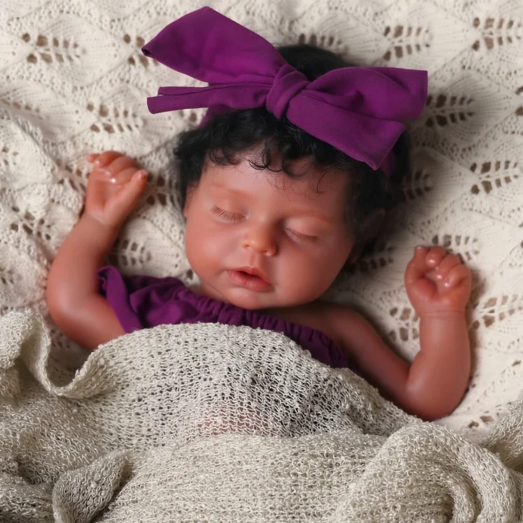 Lucy 12 Inch African American Silicone Reborn Baby Dolls Sleeping Little Infant Girl Realistic Full Body Baby Doll