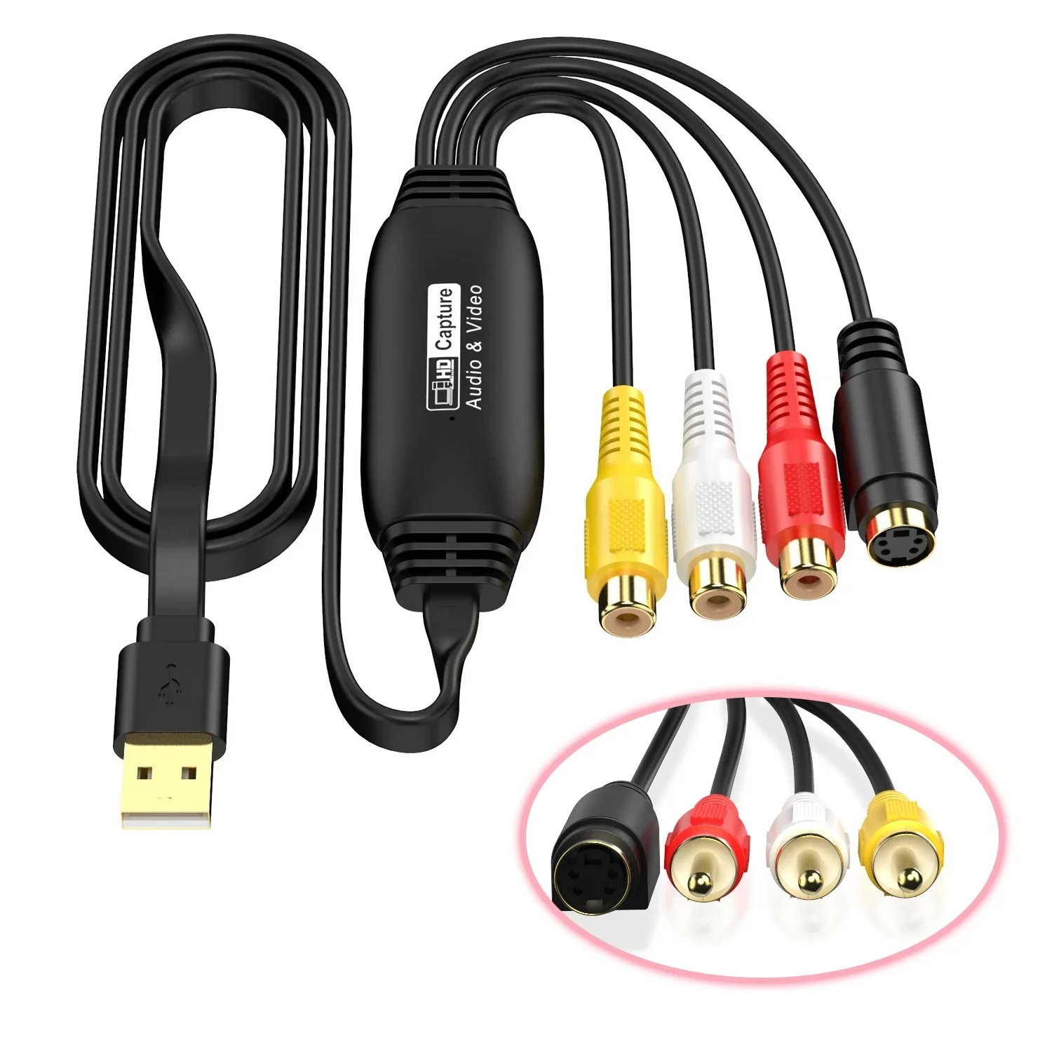 USB2.0 Male vs Female RCA AV Audio Video Capture Card CVBS S-Video Grabber Record for VHS DVD Player VCR DV TV Box To Laptop PC