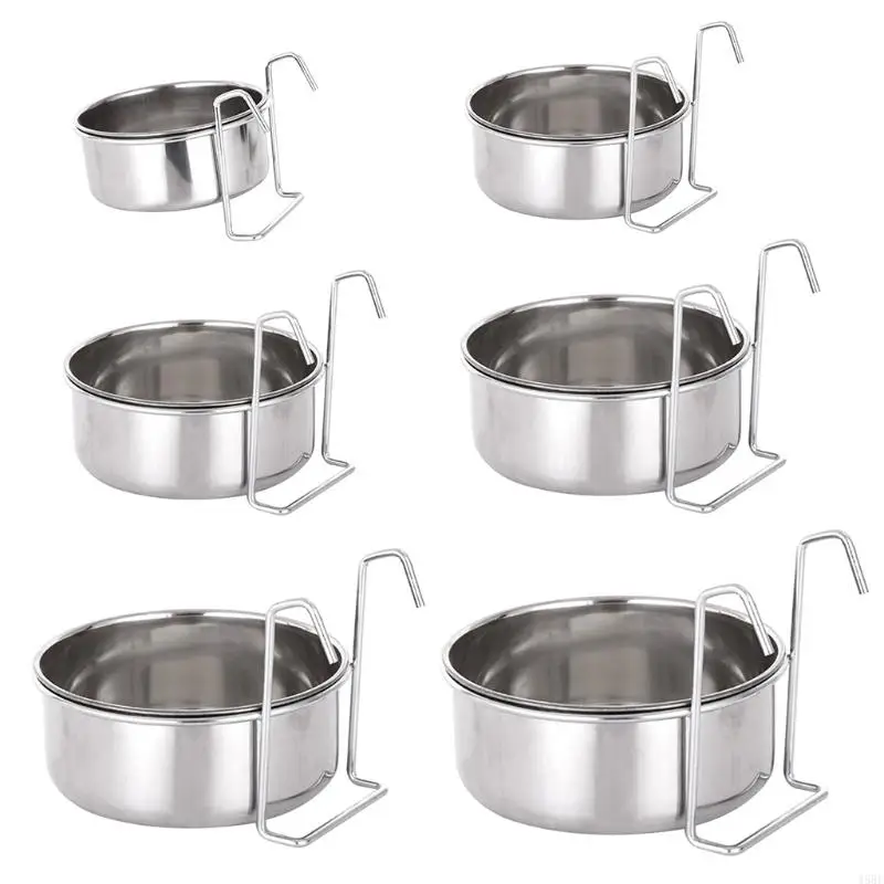 45BE Dog Bowls Stainless Steel Cups with Hanger for Cat Cage Kennel Hanging Bowl Metal Water Feeder for Ferret Rabb