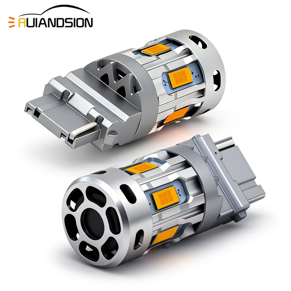 

2Pcs 7440 T20 W21W 3156 T25 P27/7W LED Turn Signal Light 10-30V CANBUS Error Free Anti Flash 800LM Yellow with Fan for Car Truck