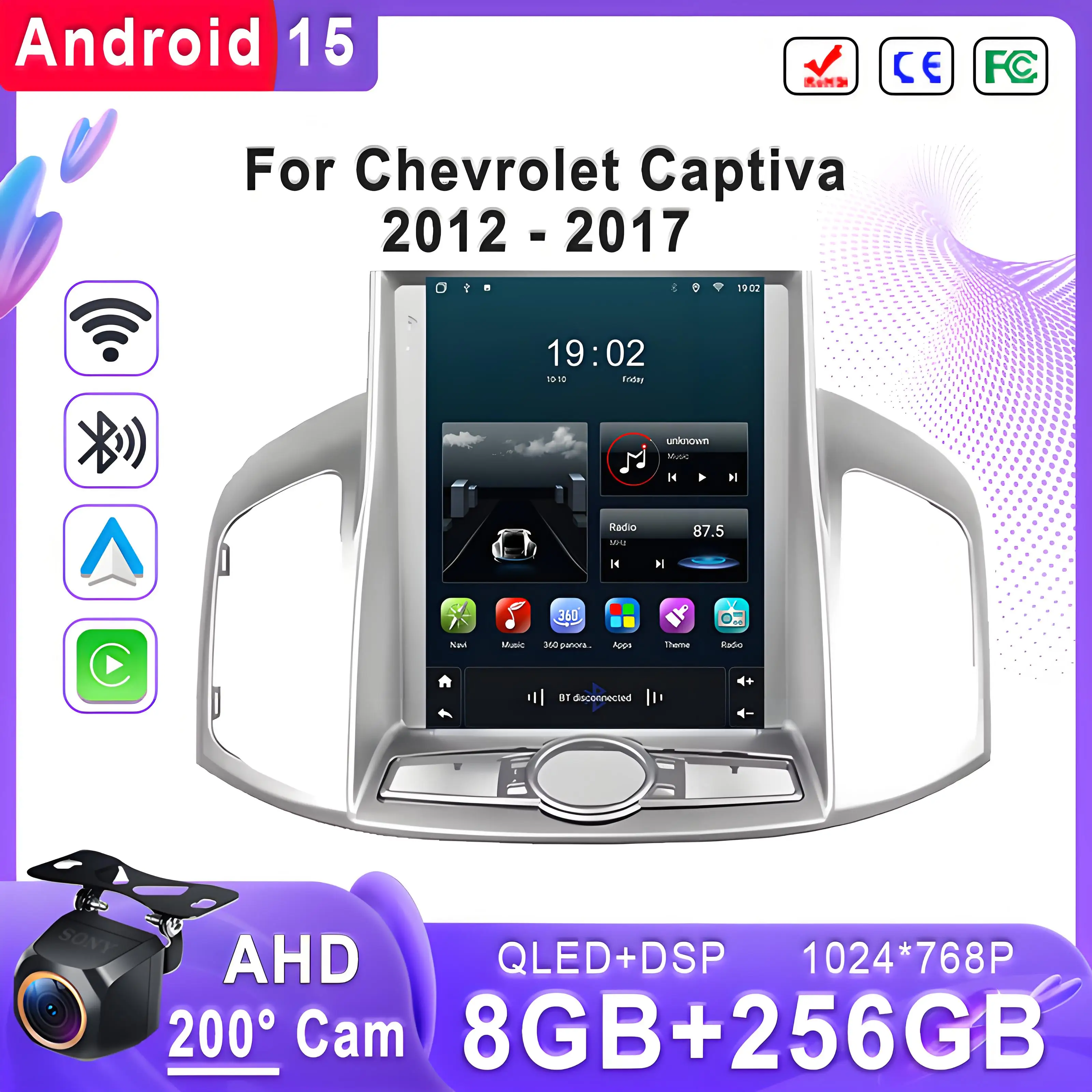 9.7 inch Android 15 2K Incell Screen Multimedia Stereo Plug and Play For Chevrolet Captiva 2012 - 2017 High-performance CPU Dash