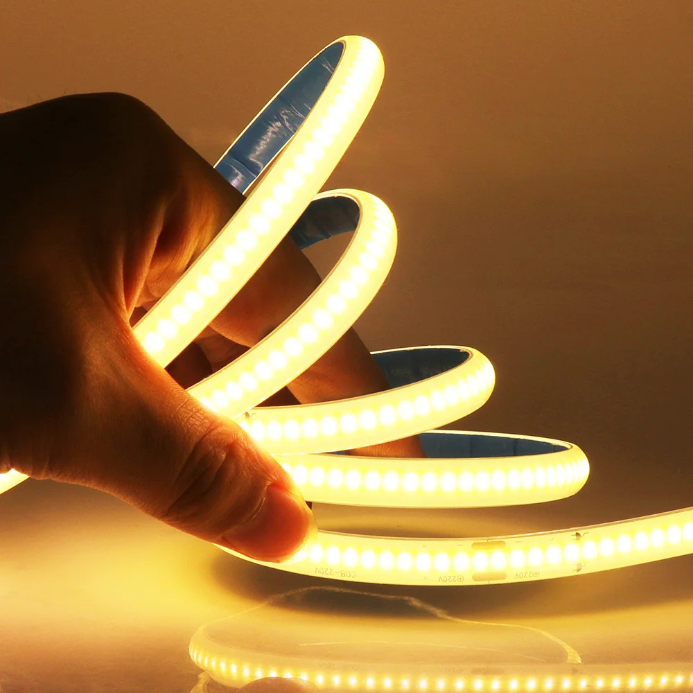 Bande Lumineuse LED COB Étanche Conforme à la Norme IP65, Éclairage Linéaire Haute Densité, Joli, Flexible, Puissance 220, 5/10/50/288 m, 100 V