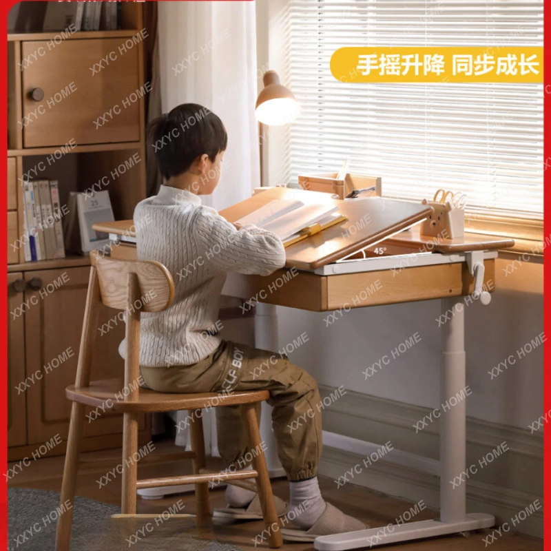 Solid Wood Children's Study Desk Study Home Writing Desk Simple Primary School Student Desk