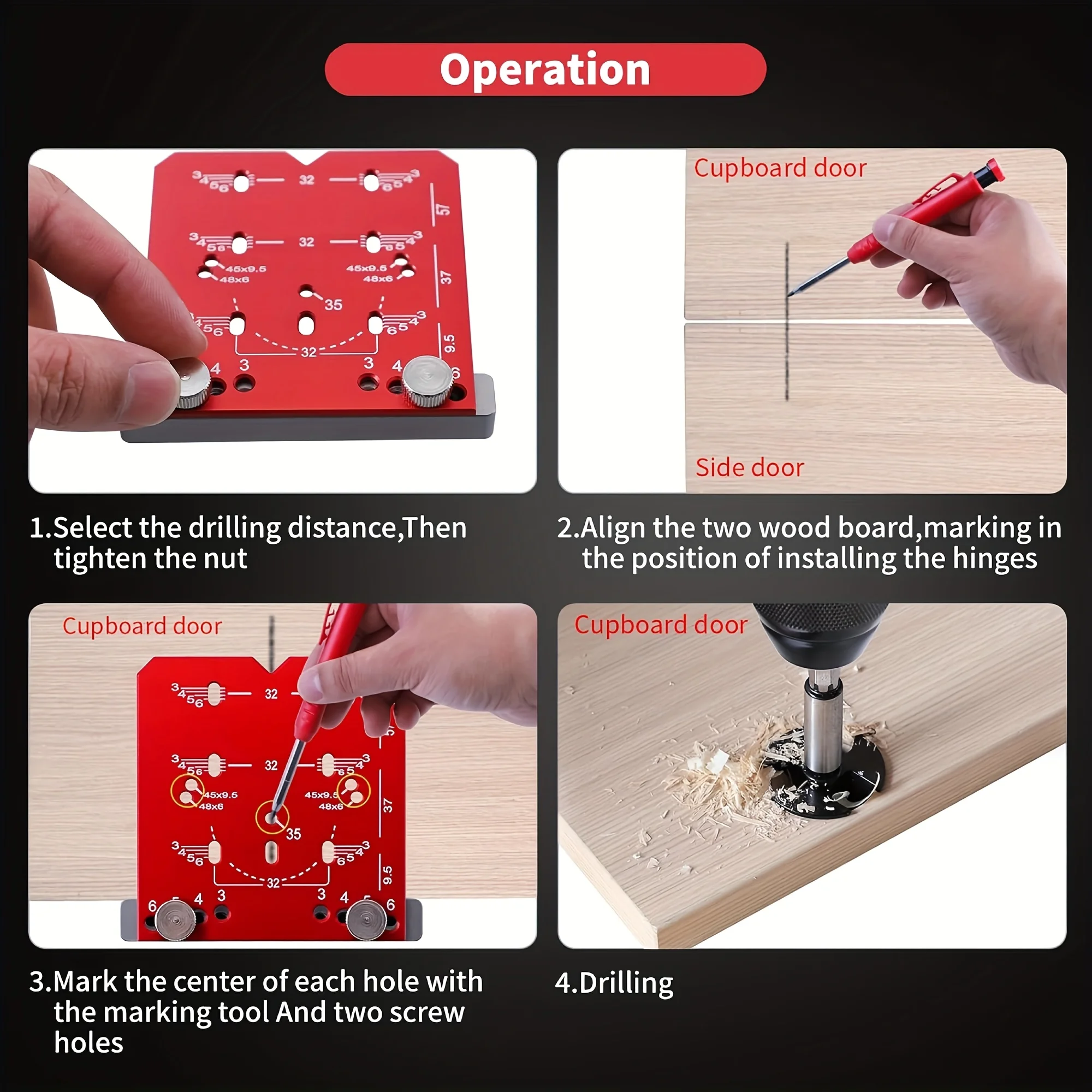 Herramienta de plantilla para bisagra de gabinete, guía de broca ajustable de 35 mm para bisagras ocultas de 35/45/48 mm, instalación de hardware de precisión
