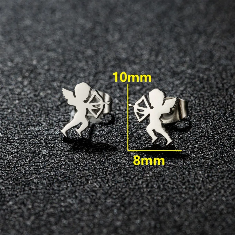 Romantic Cupid Angel Stud Earrings for Women Stainless Steel Arrow Ear Jewelry Girls Valentine's Day Love Earring Gift